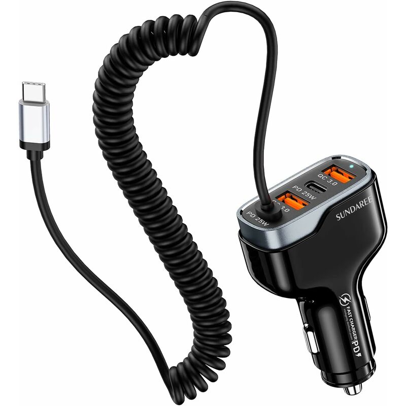 Chargeur Voiture USB C Câble,4 Port 50W 12V Type C PD&QC Rapide Charge Allume Cigare USB Automobile Chargeurs for Xiaomi Redmi Note 10 11/Samsung