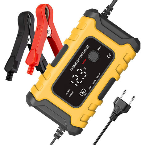 Chargeurs de batterie de moto 12V6A Chargeurs de batterie intelligents entièrement automatiques Mainteneur Chargeurs d'entretien portables Désulfateur de batterie (jaune)