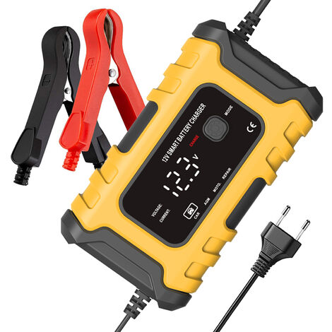 Chargeurs de batterie de moto 12V6A chargeurs de batterie intelligents entièrement automatiques mainteneur chargeurs d'entretien portables désulfateur de batterie, Jaune - Jaune