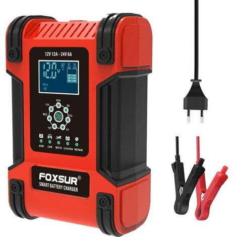 Chargeurs de batterie de voiture 12V/12A 24V/6A Chargeurs de batterie intelligents entièrement automatiques Mainteneur Chargeurs d'entretien portables Désulfateur de batterie pour voiture moto RV tond