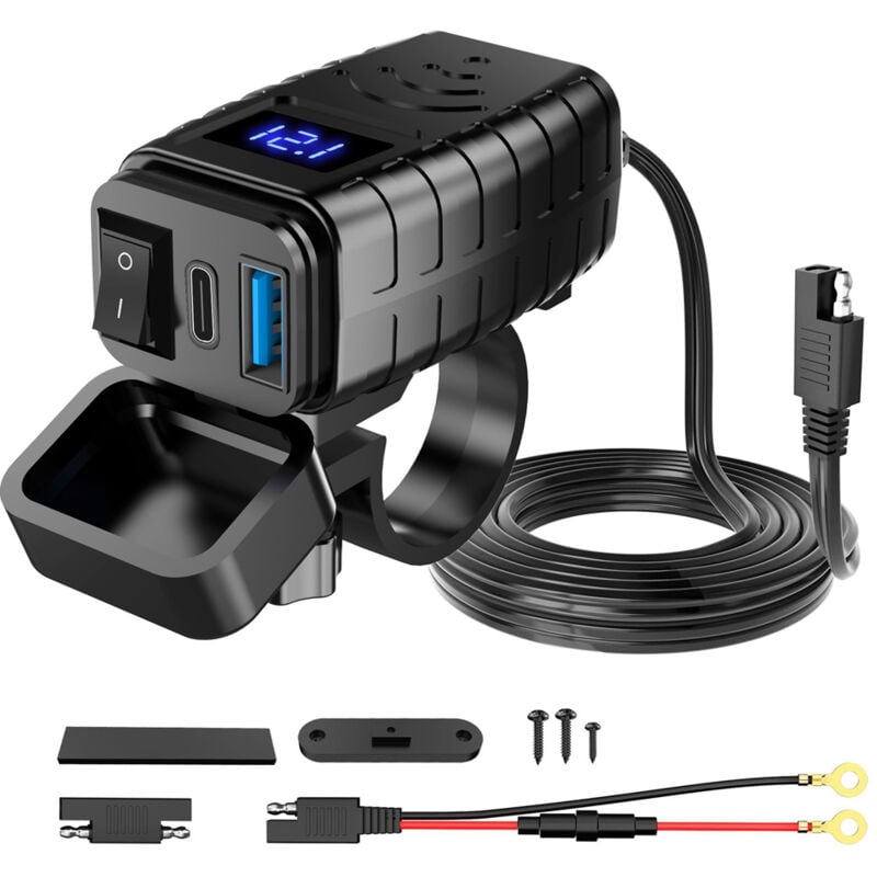Lifcausal - Chargeurs de téléphone pour moto PD3.0 + QC3.0 Dispositif de charge rapide Adaptateur sae vers usb étanche avec interrupteur marche/arrêt