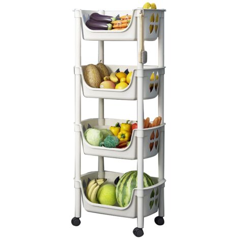 Chariot 4 niveaux beige mobile, polyvalent, rangement fruits jouets et accessoires