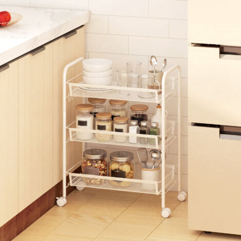 Chariot à 3 niveaux avec paniers desserte à roulettes chariot de rangement roulante 45 x 26.5 x 63 cm blanc
