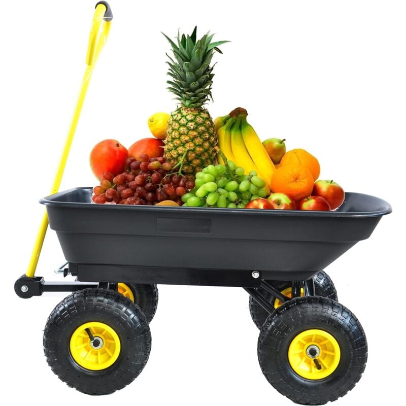 Yozhiqu - Chariot à benne basculante de jardin avec cadre en acier, chariot d'extérieur avec pneus pneumatiques de 10 pouces, capacité de 300 lb, noir