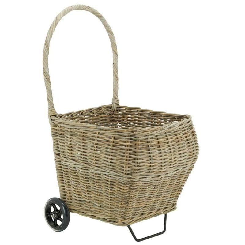 Chariot à bûches en rotin gris Arrondi
