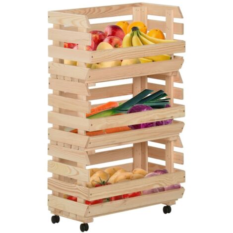 Chariot à légumes 37x30x80 Bois de pin solide