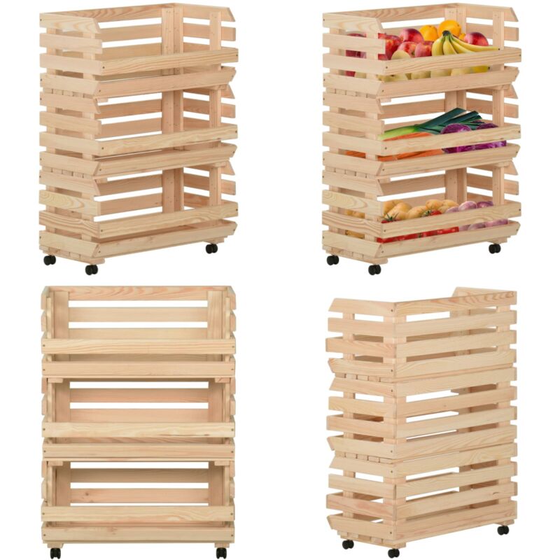 Chariot à légumes 57x30x80 cm Bois de pin solide - Chariot De Cuisine - Chariot À Légumes - Meuble De Rangement - Bois Massif - Pin - Home & Living