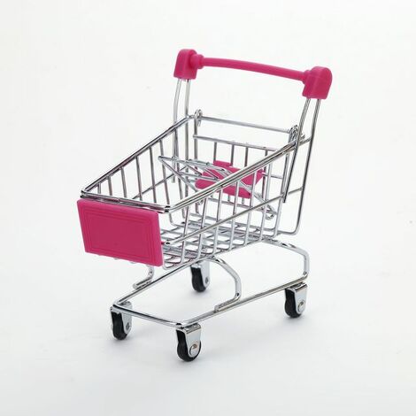 Chariot à main de supermarché pour bébé, Mini chariot de Shopping, décoration de bureau, rangement de jouets, cadeau, accessoires de meubles de maison de poupée,Rose red