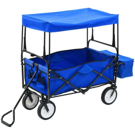 Chariot à main pliable avec toit Acier Bleu CFW537867