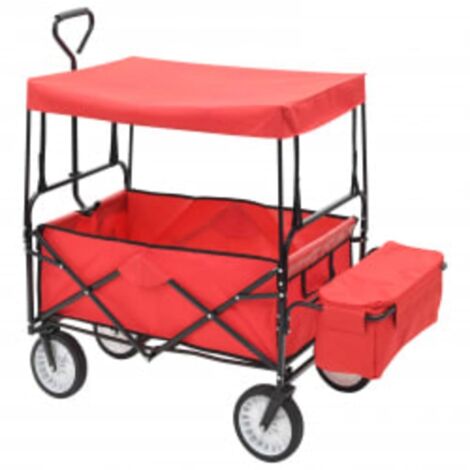 Chariot à main pliable avec toit Acier Rouge CFW291944