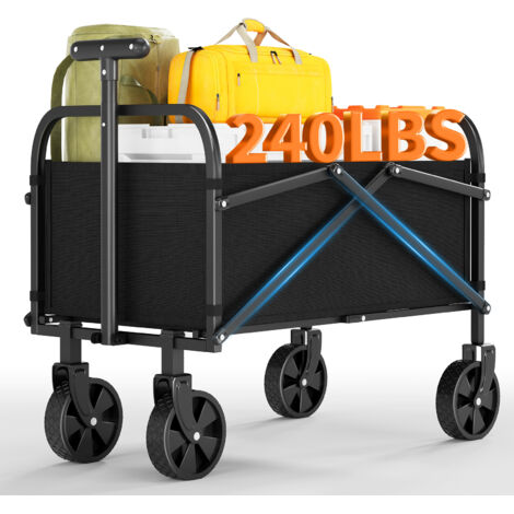 Chariot À Main Pliable Tout Terrain, 120L Grande Capacité, Léger 9lbs, Poignée Réglable, Robuste pour Plage, Jardin, Camping