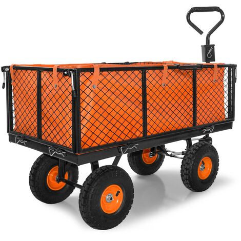 Chariot à main pour outils de jardin en fer avec une charge max. de 550kg avec grille supplémentaire