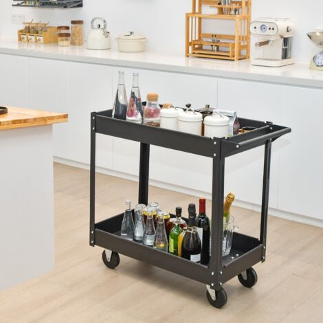 Chariot à Outils 2 Étagères Charge 50 kg avec Poignée Chariot Servante d’Atelier en Méta pour Atelier Garage Maison 85 x 41 x 79 CM Noir