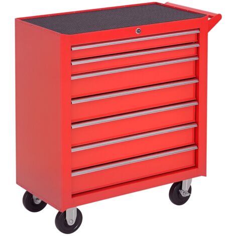 Chariot à outils, 2 petits et 5 grands tiroirs, acier, jusqu'à 150 kg, 69 x 33 x 75 cm, rouge