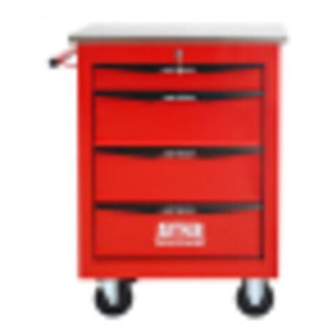 Chariot à outils 4 tiroirs métal roues toit acier inoxydable rouge et noir