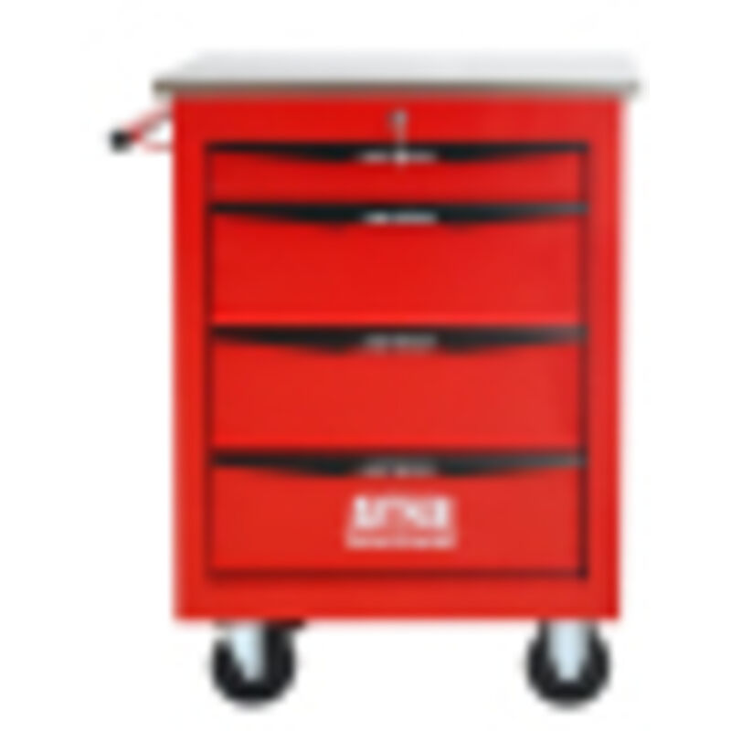 Chariot à outils 4 tiroirs métal roues toit acier inoxydable rouge et noir