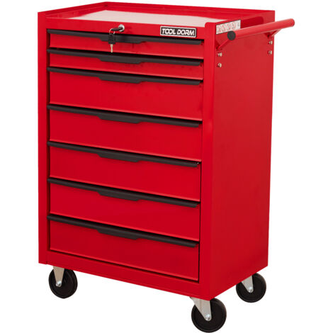 Chariot à outils 615 mm 7 tiroirs sur roues,coffret métallique verrouillable pour garage et atelier de réparation,couleur rouge.
