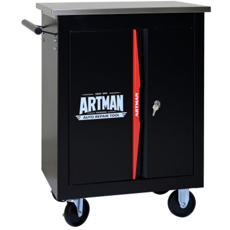 Chariot à outils double porte multifonction organisateur stockage noir et rouge
