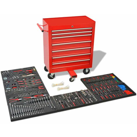 Chariot à outils pour atelier avec 1125 outils Acier Rouge