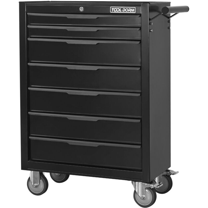 Chariot à outils roulant 61,4x33x86,3cm avec 7 tiroirs verrouillables, coffre métallique garage/atelier, meuble rangement mobile et robuste - Noir