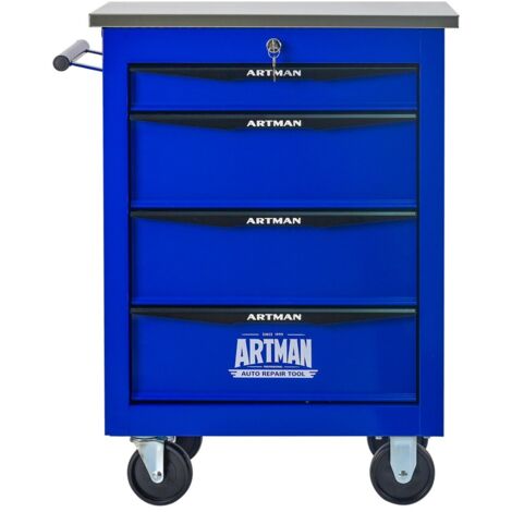 Chariot à outils roulant métal 4 tiroirs, toit acier inox, noir et bleu - Mobile pour garage, atelier, réparation 56,6x34,5x78cm