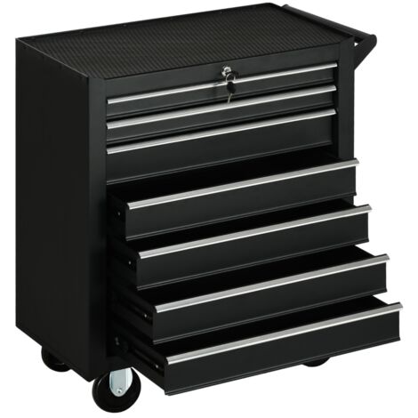Chariot à outils,2 petits et 5 grands tiroirs,acier,jusqu’à 150 kg,69 x 33 x 75 cm,noir