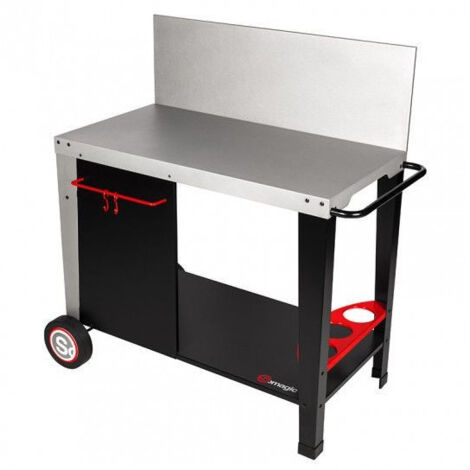 Chariot à plancha métal 90 x 47 cm – 2 roues – Panier porte-bouteilles – Crédence anti-éclaboussures – Desserte de jardin – Somagic