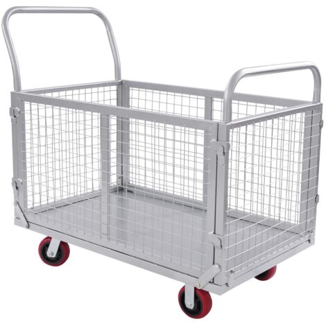 Chariot à plate-forme robuste avec cage Chariot à main 40 x 24 pouces, panier roulant d'une capacité de 200 kg avec roues, chariot à roulettes pivotantes de 5 pouces, chariot à plateau