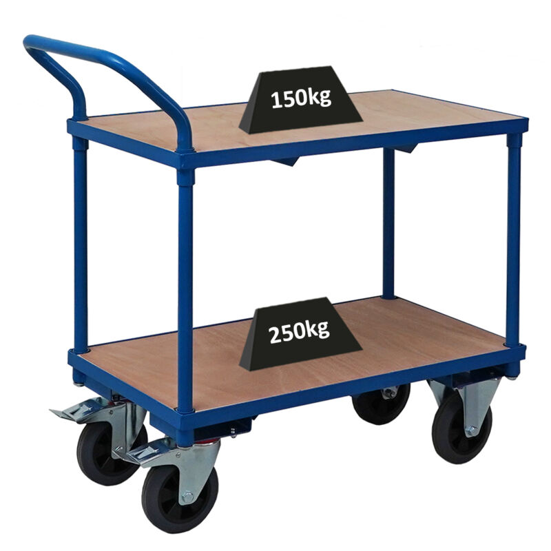 Chariot Pro à 2 plateaux HxLxP 95x50x97cm Capacité de charge 400kg Bleu clair