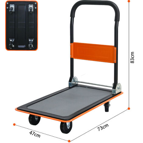 Chariot à plateforme pliant capacité 150 KG roues 360° pivotantes. Structure robuste pour chargement et stockage entrepôt et garage,orange.