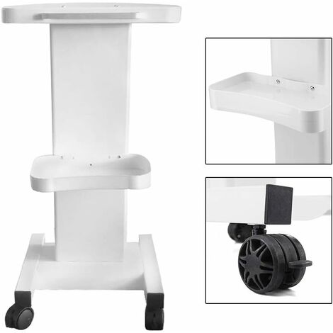 Chariot à roulettes 360° à 4 roues pour le studio, le salon de beauté, le support de machine, le chariot à roulettes pour le SPA, le chariot de beauté et le support d'instruments, blanc