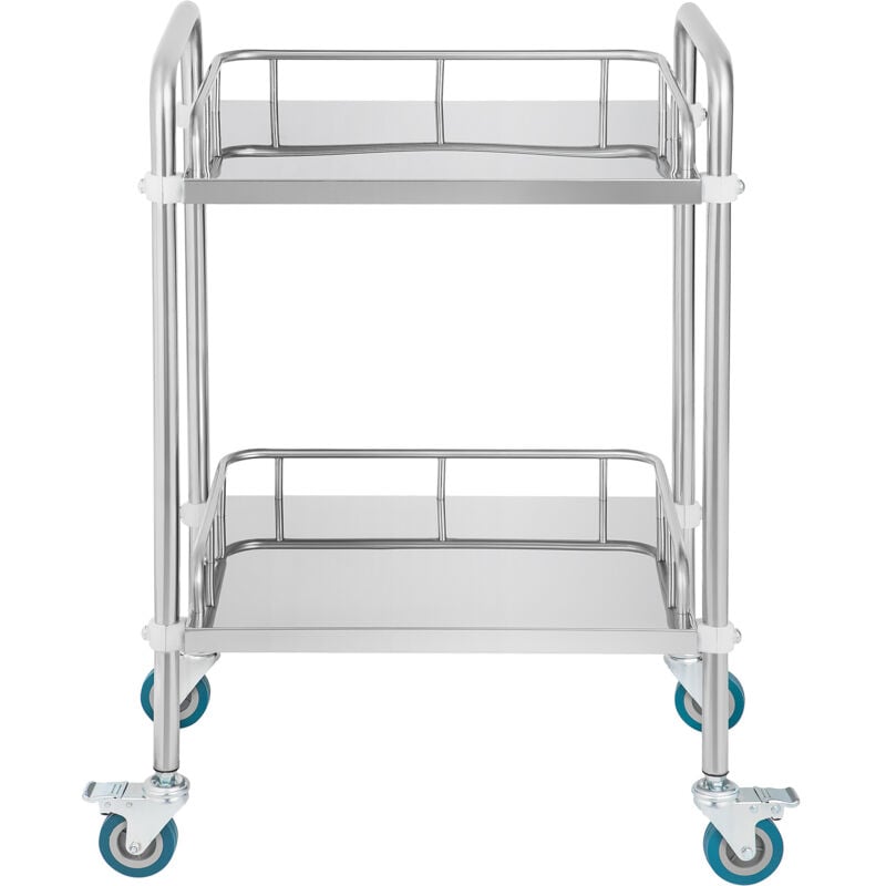 Chariot à roulettes de laboratoire Mophorn chariot en acier inoxydable à 2 étagères avec roulettes pivotantes, chariot utilitaire dentaire pour