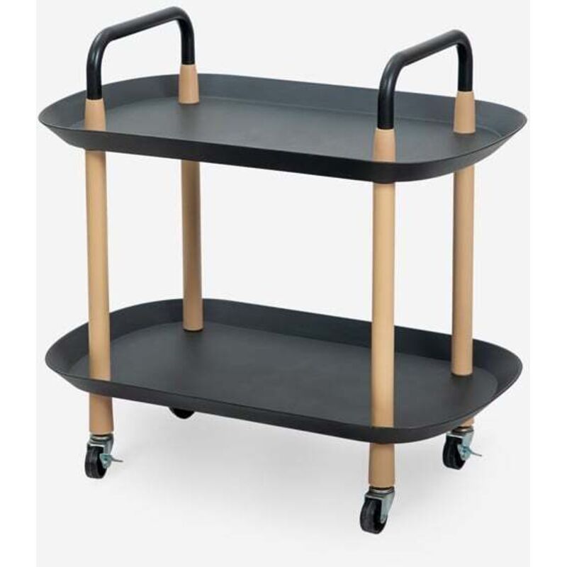 Chariot à roulettes moderne pour repas 2 étagères blanc noir Wala - Noir