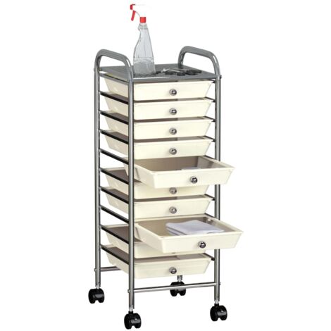 Chariot à roulettes pour Maison,Salon,Chariot de rangement mobile à 10 tiroirs Blanc Plastique -95424