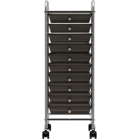 Chariot à roulettes pour Maison,Salon,Chariot de rangement mobile à 10 tiroirs Noir Plastique -70550