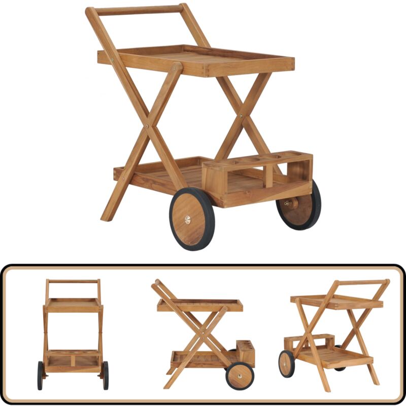 Chariot à thé Bois de teck solide - Chariot à Thé - Chariot De Service - Chariot En Teck - Mobilier Extérieur - Table Basse