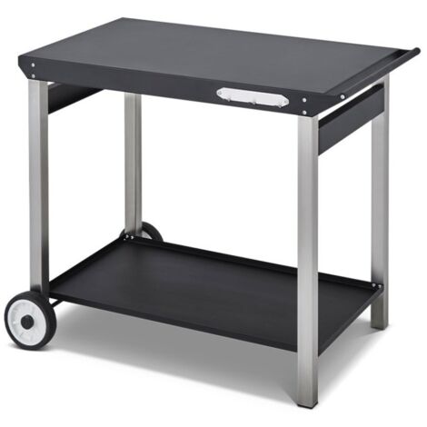 Chariot Aliza en Acier et Inox pour plancha - BRASERO - 2 niveaux de rangements - 96 x 56 cm - Noir et Gris