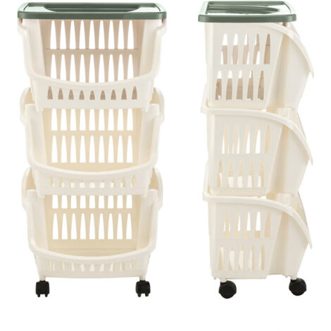 Chariot avec des roues et un plateau - Blanc/Vert - L 39,5 x l 30 x H 77 cm - Livraison gratuite
