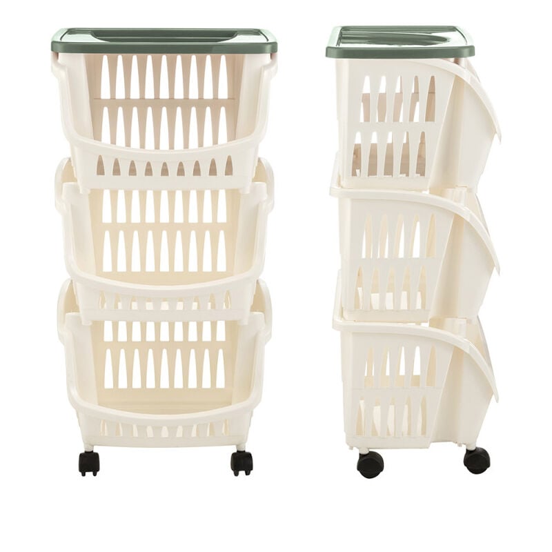 Chariot avec des roues et un plateau - Blanc/Vert - l 39,5 x l 30 x h 77 cm - Livraison gratuite