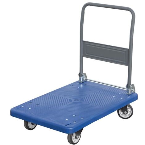 Chariot avec plateforme d'une capacite de 300 kg 4 roues et poignee rabattable