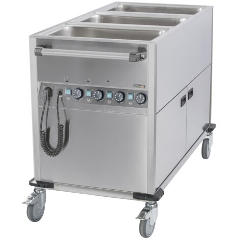 Chariot bain-marie inox 3 x GN 1/1 sur meuble chauffant, 3600 W, 220 V - MONO