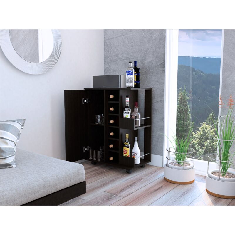 Chariot de bar, Chariot de bar, avec porte-bouteilles et roues 82.1CM l x 60CM p x 37.5CM p Noir