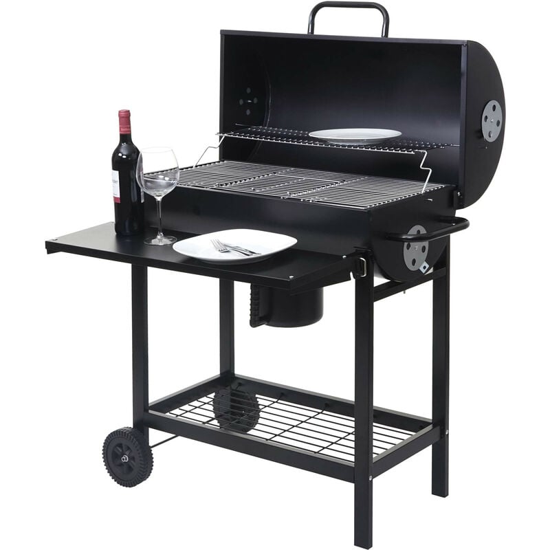 HW - Chariot barbecue C-F70, gril à charbon de bois, sur pieds avec abattant, rack, acier 103x93x70cm n