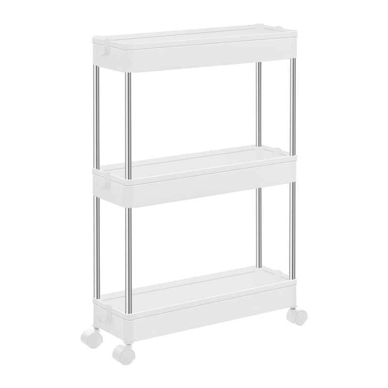 Songmics - Chariot, Chariot de Cuisine à 3 Niveaux, Étagère de Cuisine, Étagère Étroite, avec 6 Crochets, Structure en Acier, Salle de Bain, 14,4 x