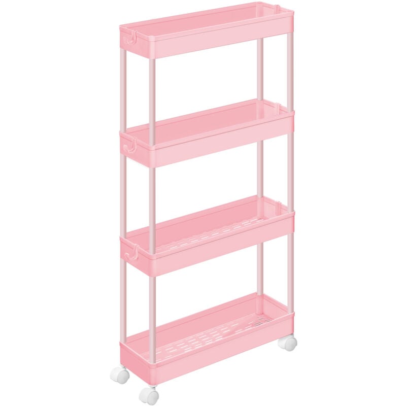 Songmics - Chariot, Chariot de Cuisine à 4 Niveaux, Étagère de Cuisine, Étagère Étroite, avec 6 Crochets, Structure en Acier, Salle de Bain, 14,4 x