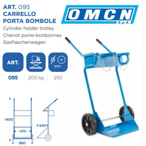 Chariot Cylindrique Omcn 095 Capacité 200 Kg Avec Roues De 250 Mm Hauteur 140 Cm