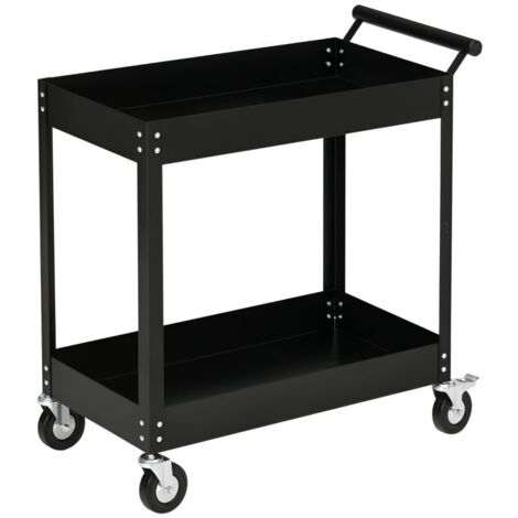 Chariot d'atelier, 2 étagères, brouette, 4 roues, acier, jusqu'à 150 kg, 84,5 x 38 x 84 cm, noir