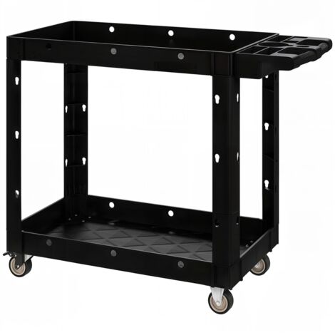 Chariot d’atelier à 2 étages avec poignée et trous d’accroche,pour garage et entrepôt,charge maximale 227 kg,finition noire.