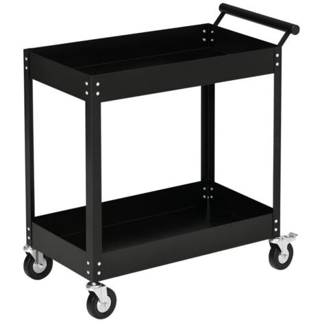 Chariot d'atelier servante atelier à 2 niveaux, poignée latérale et roulettes verrouillables, 84,5x38x84cm, noir