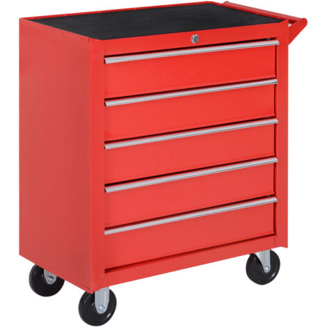 Chariot d'atelier sur roulettes, chariot à outils 5 tiroirs verrouillable avec tapis EVA, chariot de montage mobile, charge max. 150 kg, acier, rouge